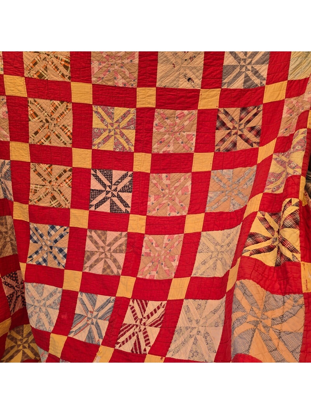 Q45 Rare Vintage Kaleidscope windmill Reversible quilt. 72 x 80 Handstitched